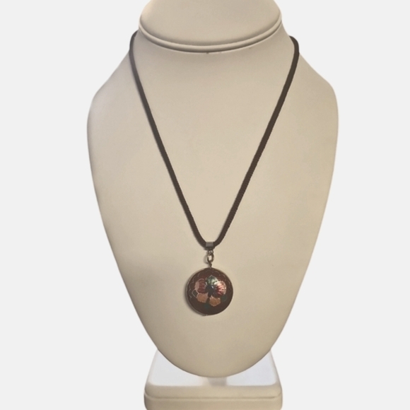 Round Cloisonne Pendant/Cloisonne Pendant with Multicolor Flower Necklace - Picture 1 of 7